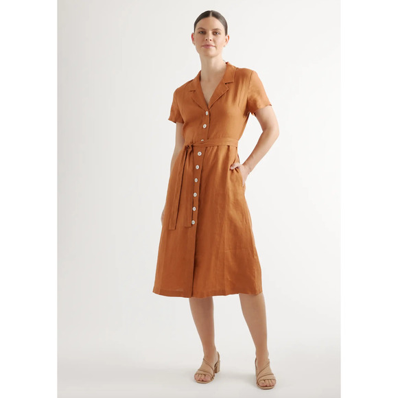 Quince Dresses & Skirts - Quince S orange Linen Button Front midi Dress